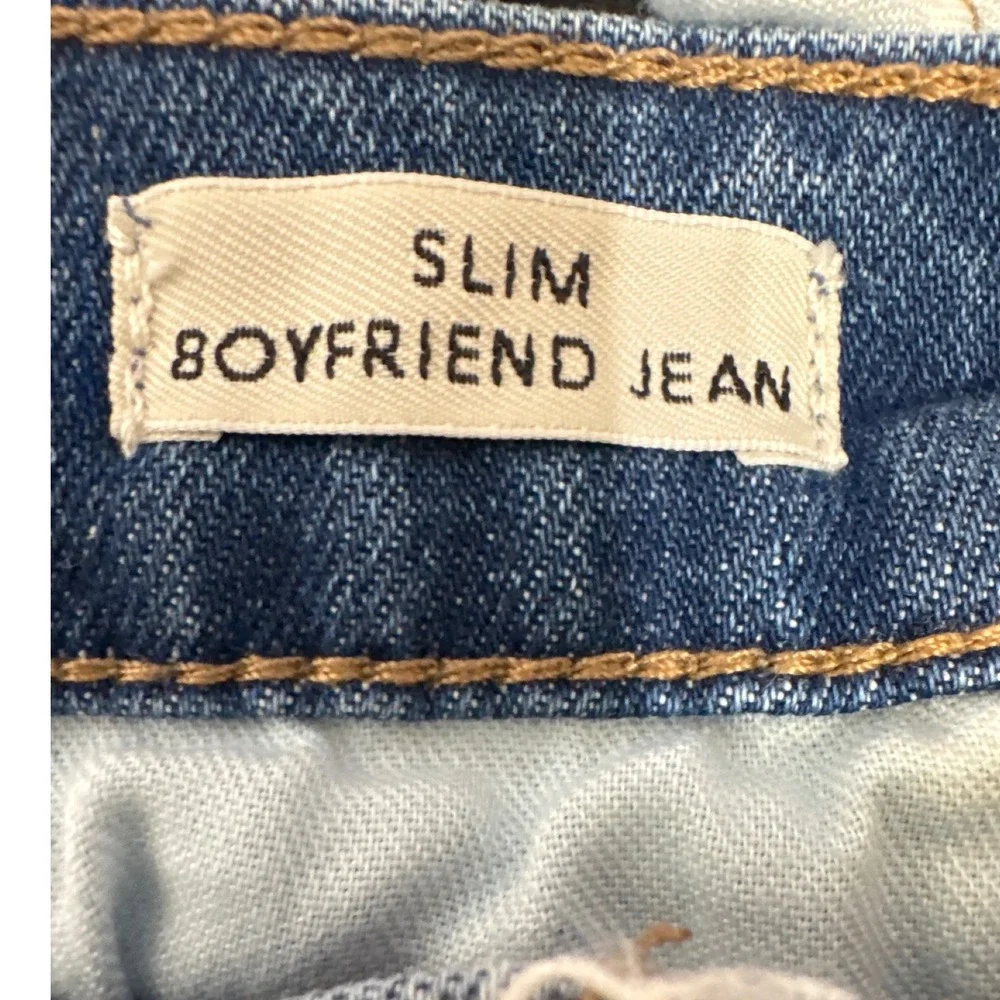 J.Crew Slim Boyfriend Jeans Medium Wash Distressed Raw Hem Size 33 Womens